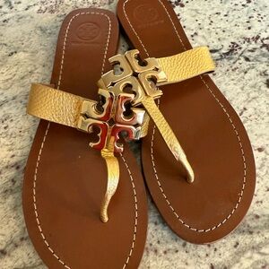 Tory Burch Metallic Gold and Tan Sandals 8.5